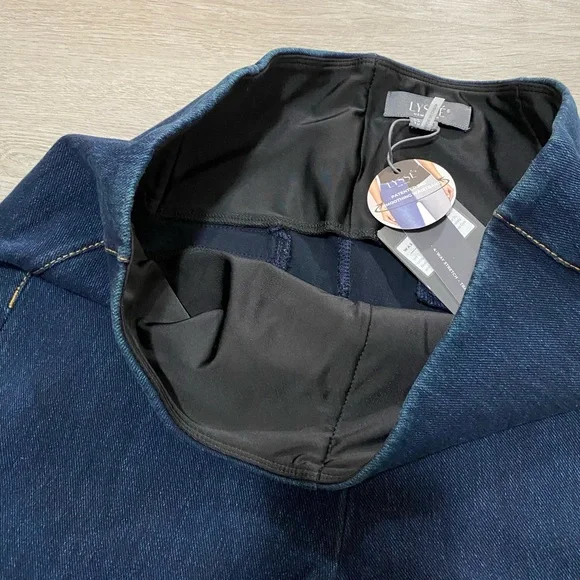 Lysse NEW York dark wash denim wide leg trousers pull-on jeans long inseam large - Picture 5 of 10